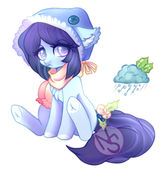 Size: 700x728 | Tagged: safe, artist:cabbage-arts, derpibooru import, oc, oc only, oc:winter blues, earth pony, pony, chest fluff, clothes, ear fluff, ears, earth pony oc, eye clipping through hair, female, frown, mare, palindrome get, sad, scarf, simple background, sitting, solo, transparent background, underhoof