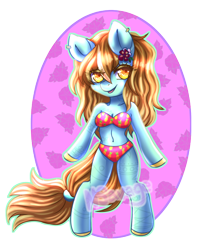 Size: 700x867 | Tagged: safe, derpibooru import, oc, oc only, oc:tribal island, anthro, unguligrade anthro, bikini, clothes, commission, female, partial background, simple background, solo, swimsuit, transparent background, ych result