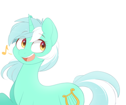 Size: 3000x2500 | Tagged: safe, artist:higglytownhero, derpibooru import, lyra heartstrings, pony, unicorn, cute, female, happy, looking sideways, looking to side, looking to the right, lyrabetes, mare, music notes, open mouth, open smile, simple background, singing, smiling, solo, white background