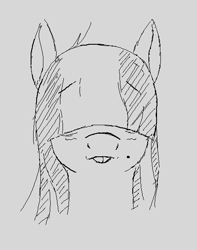 Size: 463x587 | Tagged: safe, artist:pinkchalk, ponerpics import, oc, oc:dot matrix, pony, black and white, bucktooth, eyebrows visible through hair, grayscale, mole, monochrome, sketch