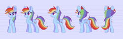 Size: 1920x605 | Tagged: safe, artist:samantha martínez, derpibooru import, rainbow dash, female, folded wings, mare, solo, turnaround