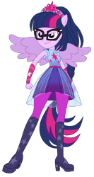 Size: 1900x3573 | Tagged: safe, artist:gmaplay, derpibooru import, sci-twi, twilight sparkle, pony, better together, cheer you on, equestria girls, boots, glasses, leggings, ponied up, pony ears, scitwilicorn, simple background, skirt, sleeveless, solo, super ponied up, transparent background, vector