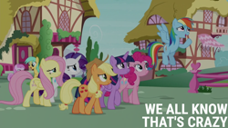 Size: 1920x1080 | Tagged: safe, derpibooru import, edit, edited screencap, editor:quoterific, screencap, applejack, fluttershy, pinkie pie, rainbow dash, rarity, sunshower raindrops, twilight sparkle, twilight sparkle (alicorn), alicorn, the washouts (episode), mane six