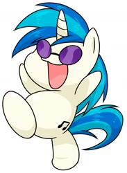 Size: 1085x1480 | Tagged: safe, artist:batipin, derpibooru import, dj pon-3, vinyl scratch, pony, unicorn, chibi, cute, female, happy, mare, open mouth, simple background, sunglasses, vinyl's glasses, volumetric mouth, white background