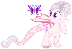 Size: 1280x865 | Tagged: safe, artist:s0ftserve, derpibooru import, oc, oc only, hybrid, female, interspecies offspring, offspring, parent:discord, parent:fluttershy, parents:discoshy, simple background, solo, transparent background