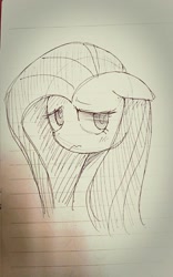 Size: 640x1024 | Tagged: safe, artist:maren, derpibooru import, fluttershy, pony, blushing, bust, doodle, ears, female, floppy ears, lined paper, mare, portrait, solo, traditional art, wavy mouth