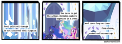 Size: 720x261 | Tagged: safe, edit, edited screencap, screencap, princess cadance, princess celestia, princess luna, alicorn, twilight's kingdom, a softer world, alicorn triarchy, comic, female, screencap comic, trio, trio female