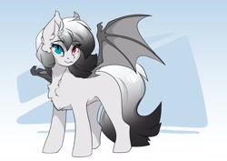 Size: 3508x2480 | Tagged: safe, artist:arctic-fox, derpibooru import, oc, oc only, bat pony, pony, bat pony oc, bat wings, chest fluff, digital art, ear fluff, ears, female, full body, heterochromia, looking at you, mare, simple background, smiling, smiling at you, solo, tail, wings