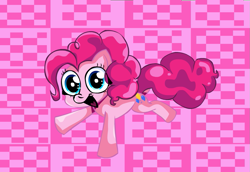 Size: 1019x701 | Tagged: safe, derpibooru import, pinkie pie, earth pony, pony, female, looking at you, mare, open mouth, raised leg, smiling