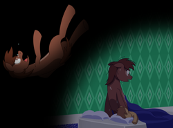 Size: 5098x3777 | Tagged: safe, artist:emc-blingds, derpibooru import, oc, oc only, earth pony, pony, colt, earth pony oc, falling, female, foal, male, mare, nightmare, scared, sweat