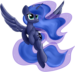 Size: 1024x983 | Tagged: safe, artist:starsongdusk, derpibooru import, princess luna, alicorn, pony, g4, concerned, ethereal mane, female, flying, frown, mare, picture for breezies, simple background, solo, spread wings, starry mane, transparent background, white background, wings