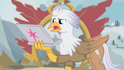 Size: 1280x720 | Tagged: safe, artist:mlp-silver-quill, derpibooru import, oc, oc:silver quill, hippogriff, after the fact, after the fact:the lost treasure of griffonstone, computer, griffonstone, laptop computer