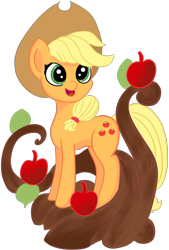 Size: 2574x3817 | Tagged: safe, artist:starsongdusk, derpibooru import, applejack, earth pony, pony, g4, apple, cute, female, food, jackabetes, mare, open mouth, popmart, simple background, smiling, solo, toy interpretation, transparent background