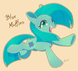 Size: 1024x934 | Tagged: safe, artist:maren, derpibooru import, oc, oc only, oc:blue muffins, earth pony, pony, female, filly, foal, open mouth, open smile, simple background, smiling, solo