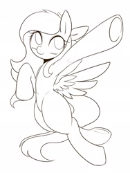 Size: 1536x2048 | Tagged: safe, artist:maren, derpibooru import, oc, oc only, oc:akira, pegasus, pony, armpits, bipedal, female, flying, happy, mare, sketch, solo, underhoof