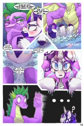 Size: 1200x1799 | Tagged: safe, artist:doorpapu, derpibooru import, rarity, spike, dragon, unicorn, comic:warm embrace, blushing, comic, cute face, dialogue, female, male, older, older rarity, older spike, shipping, sparity, straight