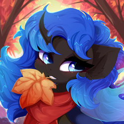 Size: 4000x4000 | Tagged: safe, artist:xsatanielx, derpibooru import, oc, oc only, changeling, pony, clothes, female, leaf, scarf, solo