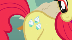 Size: 1280x720 | Tagged: safe, derpibooru import, screencap, apple bloom, earth pony, pony, call of the cutie, season 1, cutie mark, fake cutie mark, female, filly, foal, pictures of butts, solo