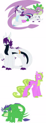 Size: 1280x3436 | Tagged: safe, artist:alister-calouro, derpibooru import, rarity, spike, oc, oc:black diamond, oc:puzzle, oc:strong roar, dracony, dragon, hybrid, pony, unicorn, baby, female, interspecies offspring, male, mare, offspring, older, older spike, parent:rarity, parent:spike, parents:sparity, shipping, siblings, simple background, sparity, straight, white background, winged spike, wings