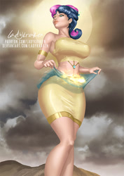 Size: 636x900 | Tagged: safe, artist:ladykraken, derpibooru import, bon bon, sweetie drops, human, clothes, goddess, humanized, solo