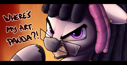 Size: 2849x1470 | Tagged: safe, artist:whiskeypanda, derpibooru import, oc, oc:dizzy, zebra, abstract background, angry, butt, dreadlocks, fire, glasses, jewelry, looking at you, raffle prize, rage, raised hoof, raised leg, solo, text, zebra oc