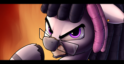 Size: 2849x1470 | Tagged: safe, artist:whiskeypanda, derpibooru import, oc, oc:dizzy, zebra, abstract background, angry, butt, dreadlocks, fire, glasses, jewelry, looking at you, raffle prize, rage, raised hoof, raised leg, solo, zebra oc