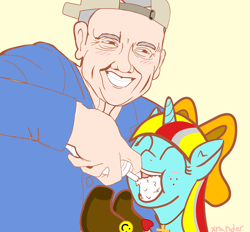 Size: 2310x2147 | Tagged: safe, derpibooru import, oc, oc:terri softmare, human, ^^, cream, cute, eyes closed, food, smiling, templeos, terry a davis, terry davis, that is one happy horse, wat, whipped cream