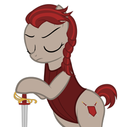 Size: 3836x4121 | Tagged: safe, artist:mlpmvguy, derpibooru import, oc, oc:lawkeeper equity, pony, absurd resolution, bipedal, clothes, elements of justice, eyes closed, female, frown, mare, one-piece swimsuit, simple background, solo, swimsuit, sword, transparent background, vector, weapon