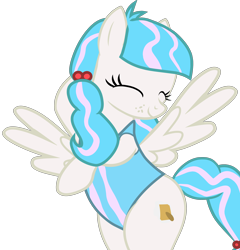 Size: 3964x4121 | Tagged: safe, artist:mlpmvguy, derpibooru import, oc, oc:sugar stamp, pegasus, pony, absurd resolution, bipedal, clothes, cute, elements of justice, eyes closed, female, hind legs, legs together, mare, one-piece swimsuit, simple background, smiling, solo, spread wings, swimsuit, transparent background, vector, wings