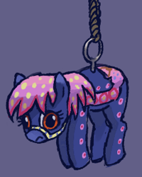 Size: 230x287 | Tagged: safe, artist:plunger, ponerpics import, oc, oc only, pony, blue background, female, hanging, mare, ponified photo, sad, simple background, solo