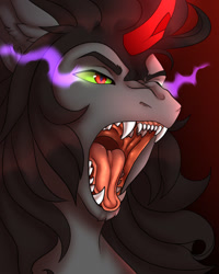 Size: 1024x1280 | Tagged: safe, artist:darkflower, derpibooru import, king sombra, pony, unicorn, fangs, male, mawshot, open mouth, solo, stallion