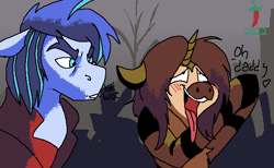 Size: 650x400 | Tagged: safe, artist:brainiac, derpibooru import, oc, oc:azaan, oc:red hull, pony, unicorn, ahegao, aseprite, blushing, limited palette, male, open mouth, pixel art, quick draw, stallion, tongue, tongue out