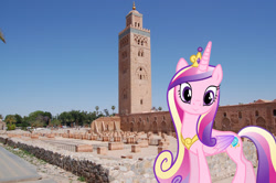 Size: 1600x1064 | Tagged: safe, artist:90sigma, artist:jaredking779, derpibooru import, princess cadance, alicorn, pony, africa, crown, cute, cutedance, female, irl, jewelry, looking at you, mare, marrakech, marrakesh, morocco, north africa, photo, ponies in real life, regalia, smiling, solo