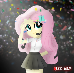 Size: 800x798 | Tagged: safe, artist:alex mlp, derpibooru import, edit, edited screencap, screencap, fluttershy, equestria girls, confetti, geode of fauna, magical geodes, microphone, solo, stage