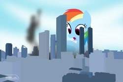 Size: 4096x2731 | Tagged: safe, artist:indonesiarailroadpht, derpibooru import, rainbow dash, pegasus, pony, city, female, giantess, macro