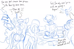 Size: 1800x1200 | Tagged: safe, artist:redahfuhrerking, derpibooru import, arizona cow, fhtng th§ ¿nsp§kbl, oleander, pom lamb, texas (tfh), velvet reindeer, cow, comic:arizona learns how to read, them's fightin' herds, community related, reading, sketch