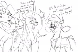 Size: 1800x1200 | Tagged: safe, artist:redahfuhrerking, derpibooru import, arizona cow, fhtng th§ ¿nsp§kbl, oleander, classical unicorn, cow, unicorn, comic:arizona learns how to read, them's fightin' herds, cloven hooves, community related, glasses, leonine tail, lineart, text, unshorn fetlocks