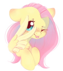Size: 939x1062 | Tagged: safe, artist:melodylibris, derpibooru import, fluttershy, pegasus, pony, ;p, blushing, bust, chest fluff, cute, ear blush, ears, feather fingers, female, floppy ears, freckles, freckleshy, looking at you, mare, mlem, one eye closed, peace sign, raspberry, shyabetes, silly, simple background, smiling, smiling at you, solo, tongue, tongue out, white background, wing hands, wings, wink, winking at you
