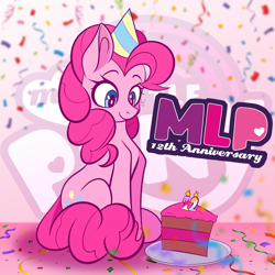 Size: 3000x3000 | Tagged: safe, artist:alexsc112, derpibooru import, pinkie pie, earth pony, pony, cake, food, happy birthday mlp:fim, mlp fim's twelfth anniversary, solo