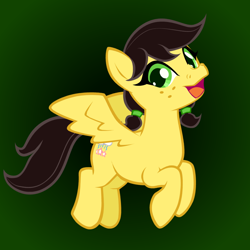 Size: 1000x1000 | Tagged: safe, artist:fibs, derpibooru import, edit, oc, oc only, oc:floral folly, pegasus, black hair, cute, female, green eyes, pigtails, smiling, spread wings, vector, wings, yellow fur