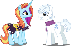 Size: 5340x3441 | Tagged: safe, artist:dashiesparkle, artist:xebck, derpibooru import, edit, double diamond, sassy saddles, earth pony, pony, unicorn, canterlot boutique, to where and back again, .svg available, absurd resolution, butt, clothes, crack shipping, dress, duo, female, grin, male, mare, plot, sassydiamond, scarf, shipping, simple background, smiling, stallion, straight, that was fast, transparent background, vector, vector edit