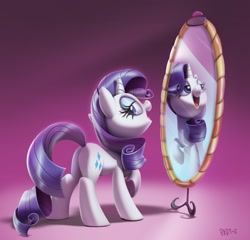 Size: 2048x1962 | Tagged: safe, artist:brdte, derpibooru import, rarity, pony, unicorn, g4, butt, cute, female, lidded eyes, looking at you, looking back, looking back at you, mare, mirror, open mouth, open smile, plot, raribetes, rearity, reflection, signature, smiling, solo