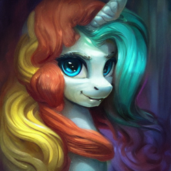 Size: 512x512 | Tagged: safe, derpibooru import, machine learning generated, pony, bust, looking at you, multicolored mane, portrait, random pony, solo