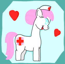 Size: 1118x1096 | Tagged: artist needed, safe, derpibooru import, nurse redheart, earth pony, pony, blue background, floating heart, heart, simple background, smiling