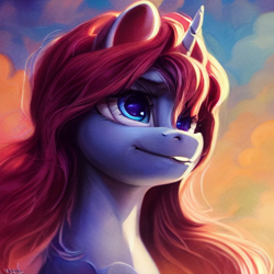 Size: 512x512 | Tagged: safe, derpibooru import, machine learning generated, pony, unicorn, bust, portrait, random pony, smiling, solo