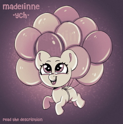 Size: 1819x1836 | Tagged: safe, artist:madelinne, derpibooru import, pony, balloon, chibi, commission, cute, floating, sketch, solo, then watch her balloons lift her up to the sky, your character here