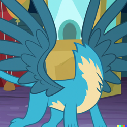 Size: 1024x1024 | Tagged: safe, derpibooru import, edit, edited screencap, machine learning generated, screencap, gallus, griffon, uprooted, balloon, dall-e 2, headless, male, solo, spread wings, wings