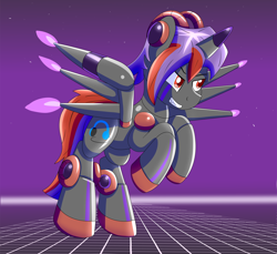 Size: 2000x1833 | Tagged: safe, artist:trackheadtherobopony, derpibooru import, oc, oc:nitebeat, alicorn, pony, robot, robot pony, alicorn oc, horn, roboticization, wings