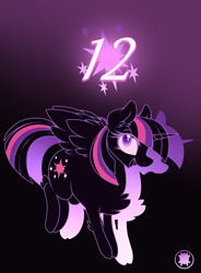 Size: 1882x2554 | Tagged: safe, artist:leinhart, derpibooru import, twilight sparkle, twilight sparkle (alicorn), alicorn, g4, chest fluff, eye clipping through hair, eyebrows, eyebrows visible through hair, hock fluff, mlp fim's twelfth anniversary, open mouth, smiling, spread wings, wings