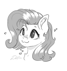 Size: 1369x1453 | Tagged: safe, artist:delfinaluther, derpibooru import, fluttershy, pegasus, pony, :3, black and white, cute, ear fluff, ears, female, grayscale, heart, monochrome, simple background, sketch, solo, white background